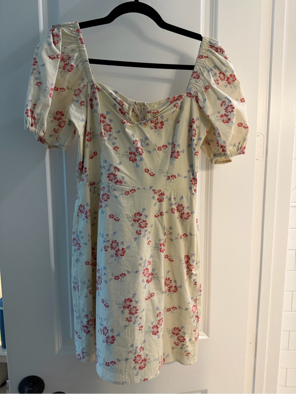 Wayf Cream Mini Dress with Red Floral Print